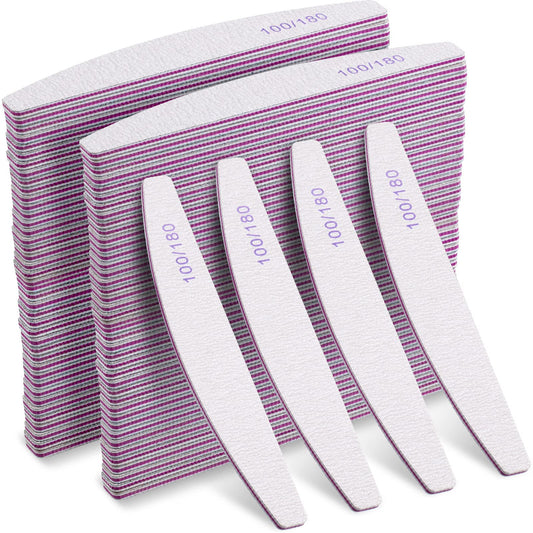 150 Pcs 100/180 Grits Nail Files Doubled Sides Emery Boards Reusable Nail Filler Curved Nail File Coarse Nail Buffers Manicure Tools for Acrylic Nails Natural Nails Home and Salon Use