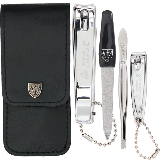 3 Swords Germany - Brand Quality 4 Piece Manicure Pedicure Grooming kit Set for Professional Finger & Toe Nail Care Tweezers File Clipper Fashion Leather case in Gift Box, Made by 3 Swords (77211)