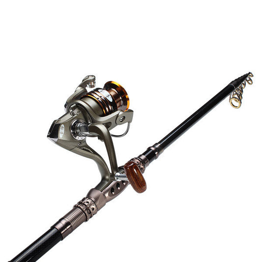 2.4M Carbon Sea Telescopic Fishing Rod Spinning Reel 100M Fishing Line - Carbon Fiber and Alloy - GhillieSuitShop